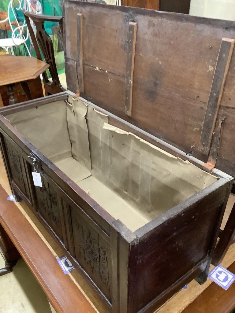 A 17th / 18th century oak coffer, width 114cm depth 47cm height 58cm